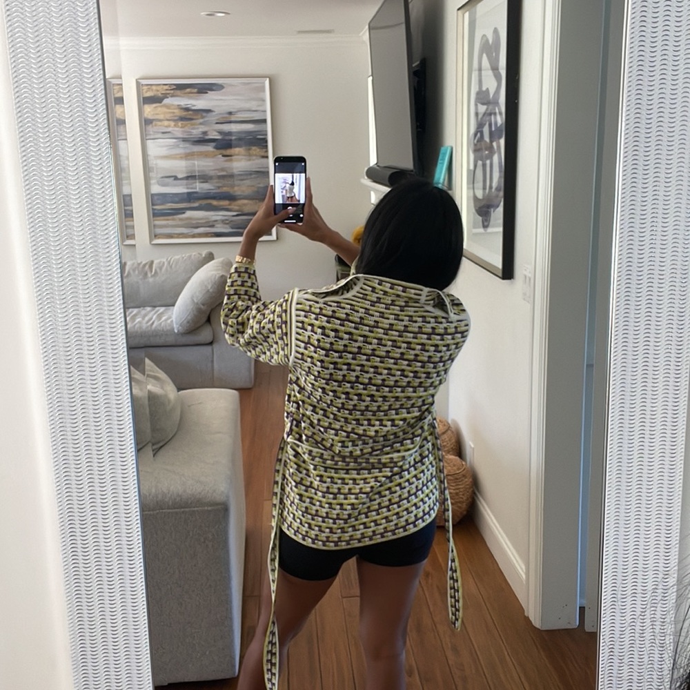 Rena Lange Black, White & Yellow Patterned Knit Cardigan - Picture 2 of 3